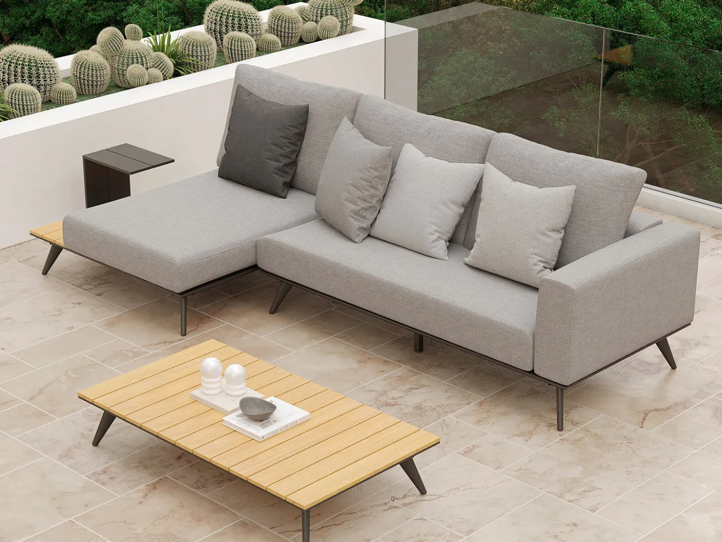 Gartenlounge Jason, mit Teakholz, Armteil links