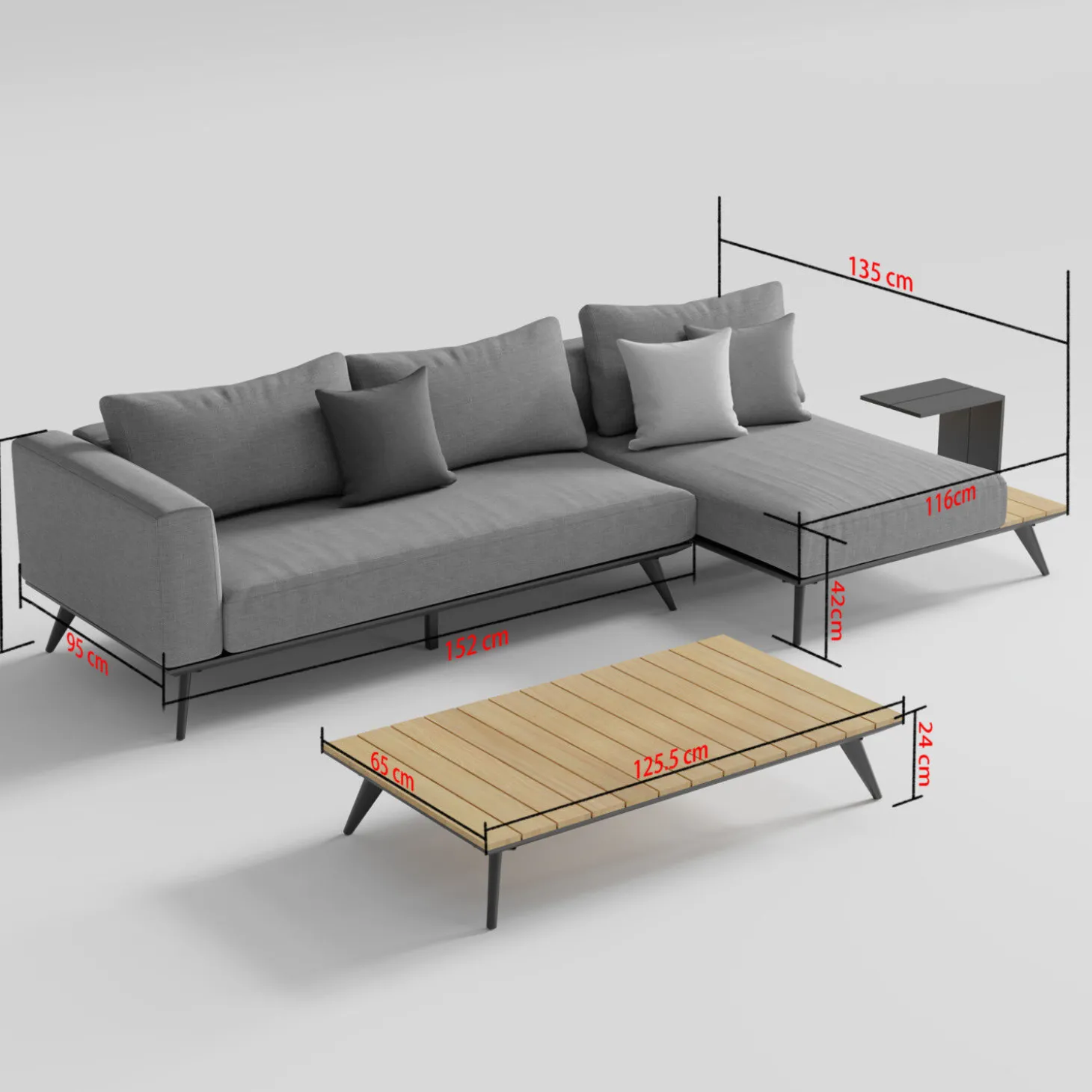Gartenlounge Jason, mit Teakholz, Armteil rechts