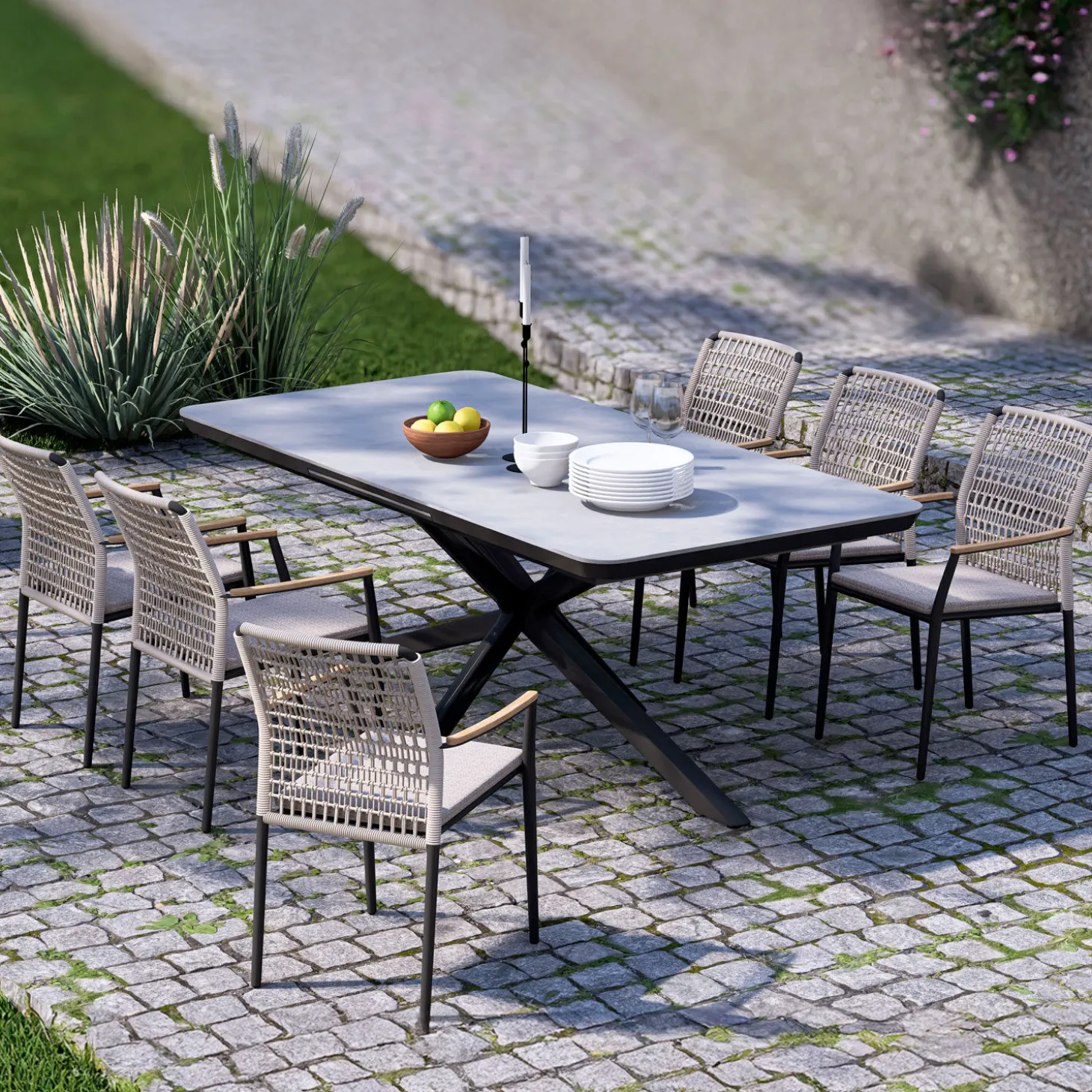 Gartenstuhl Maddox 2er Set aus Olefin-Gewebe