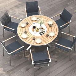 Gartentisch Edelstahl Teak Premium rund