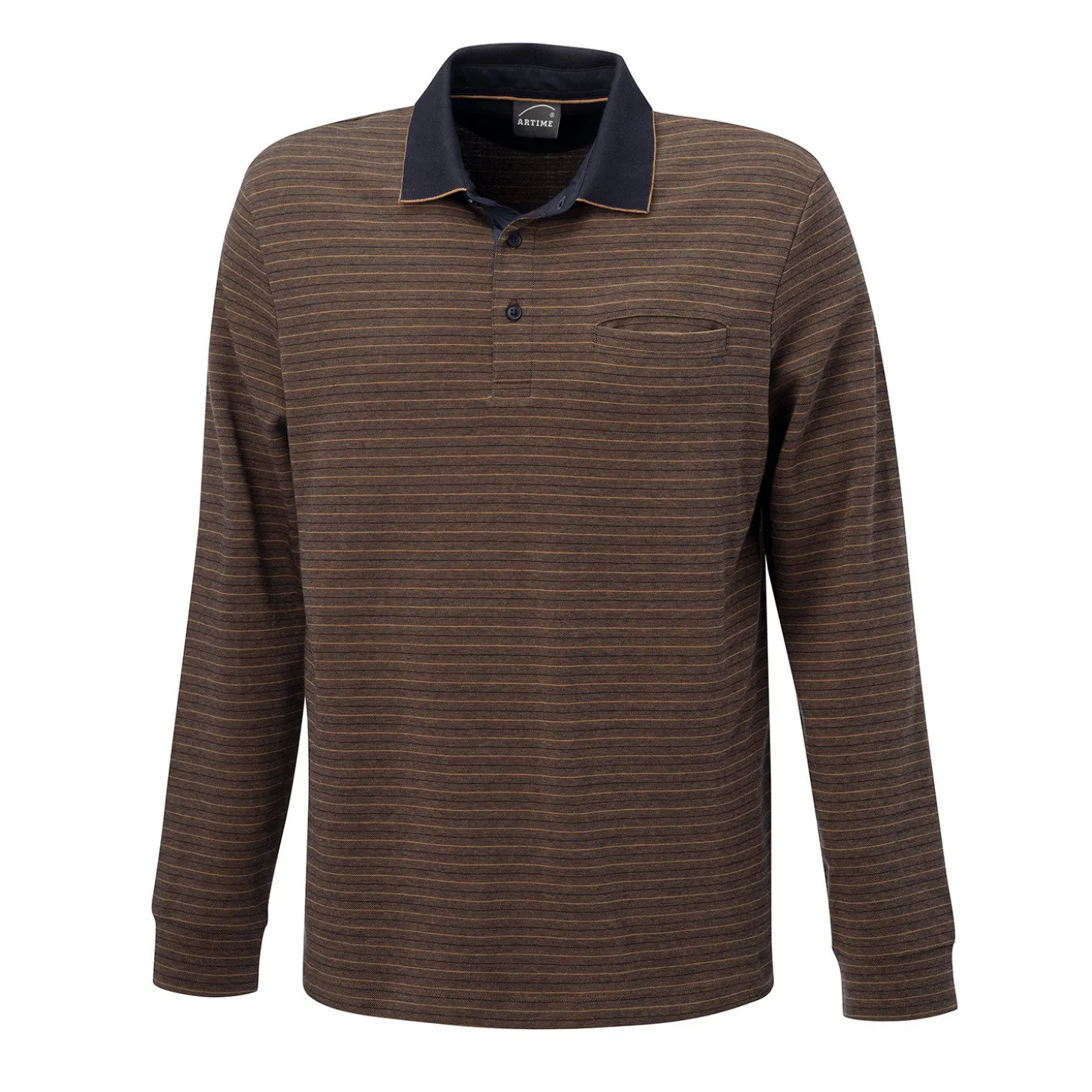 Gestreiftes langarm Poloshirt mit Brusttasche