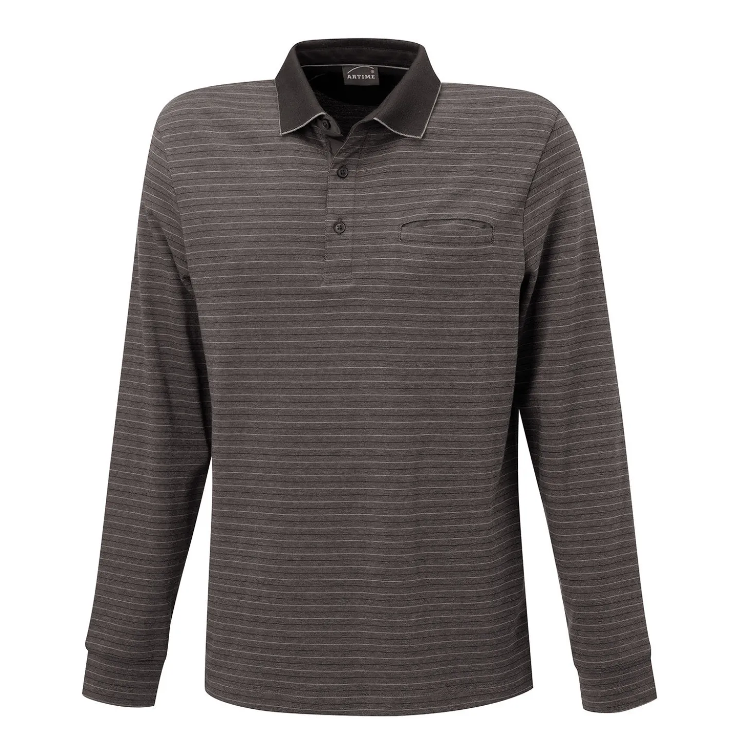 Gestreiftes langarm Poloshirt mit Brusttasche