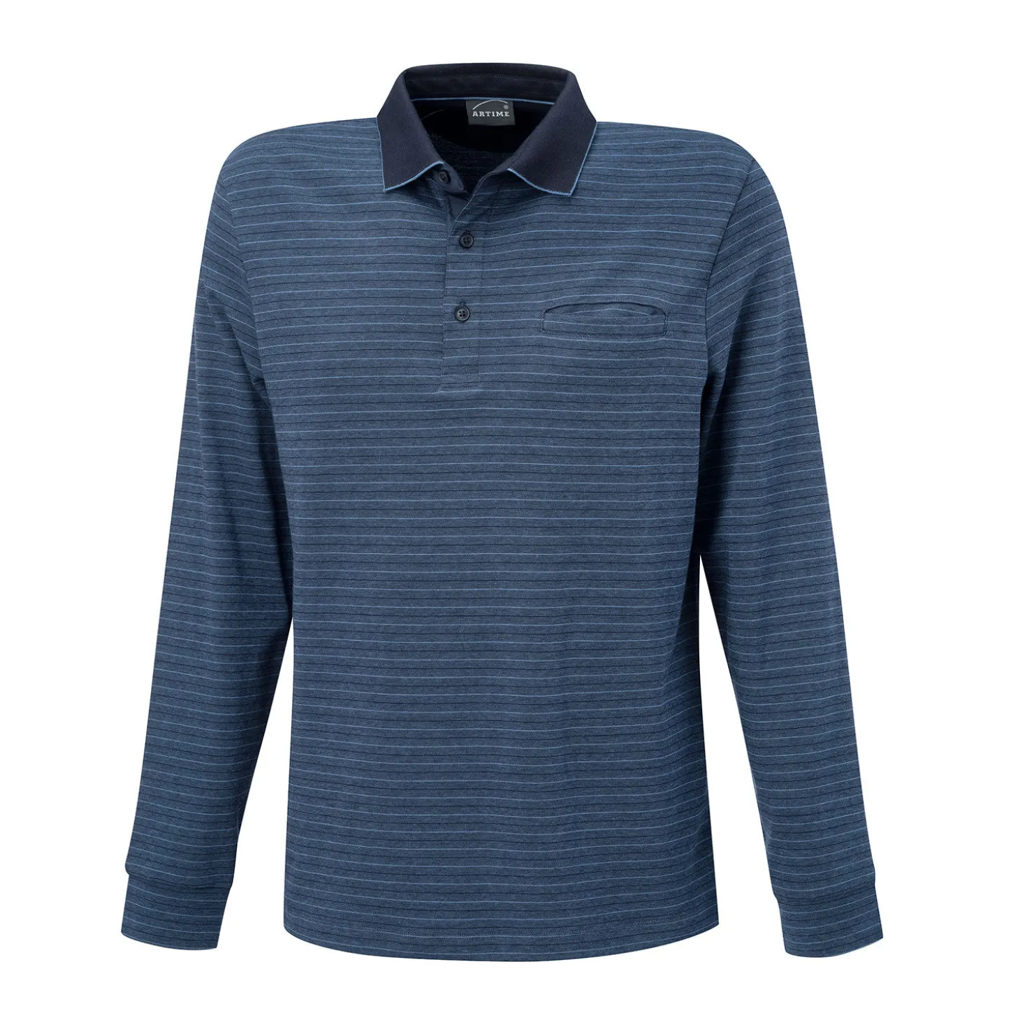 Gestreiftes langarm Poloshirt mit Brusttasche