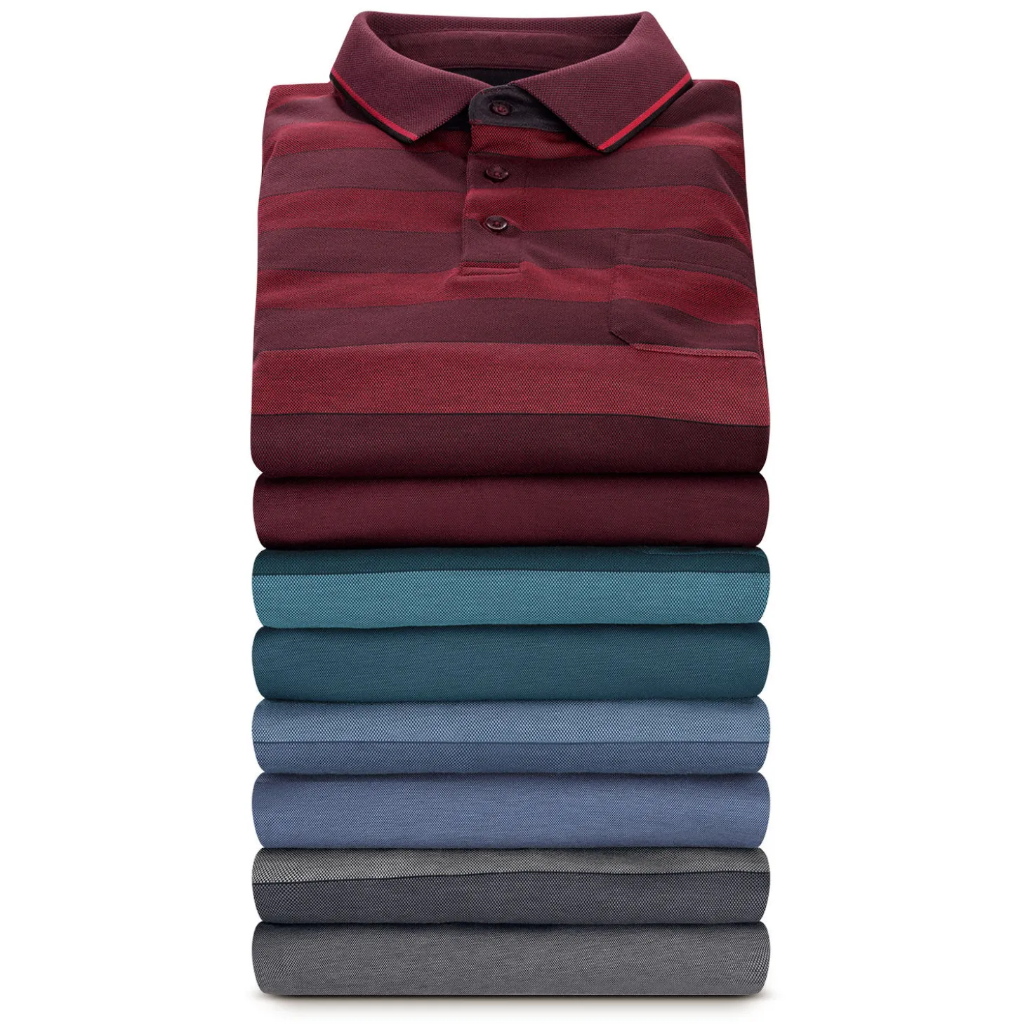 Gestreiftes Langarm-Poloshirt mit Brusttasche