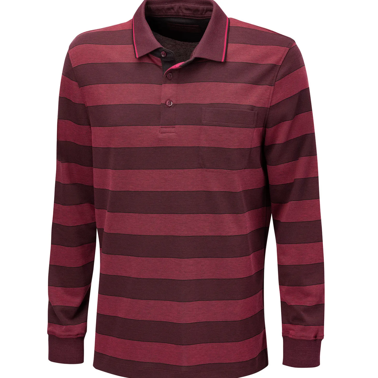 Gestreiftes Langarm-Poloshirt mit Brusttasche
