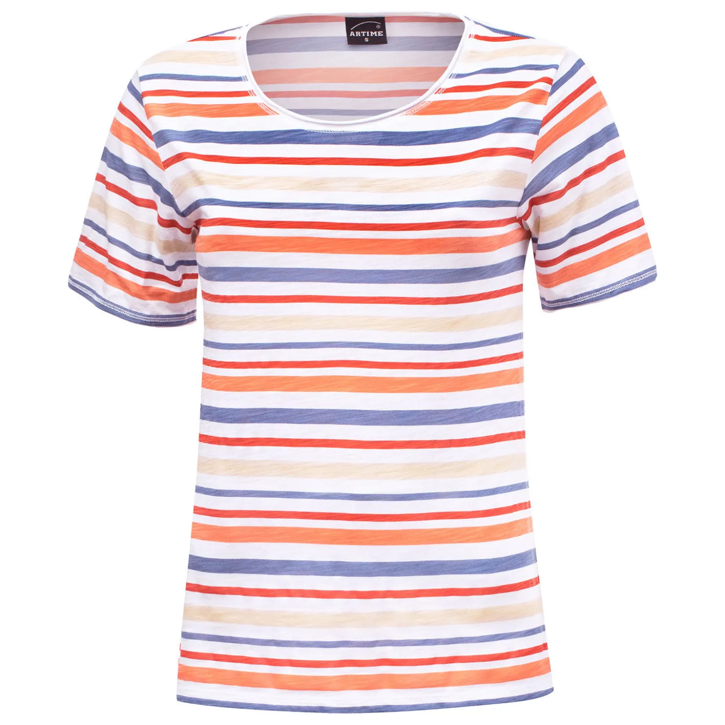 Gestreiftes Rundhals T-Shirt mit kleinen Seitenschlitzen