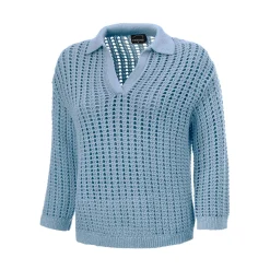 Gestrickter Ajourpullover mit Polokragen