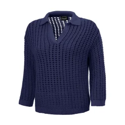 Gestrickter Ajourpullover mit Polokragen