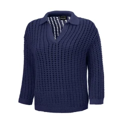 Gestrickter Ajourpullover mit Polokragen