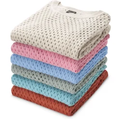 Gestrickter Ajourpullover mit Rundhalsausschnitt