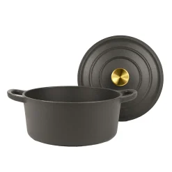 Gussbräter rund, mit Deckel schwarz-gold