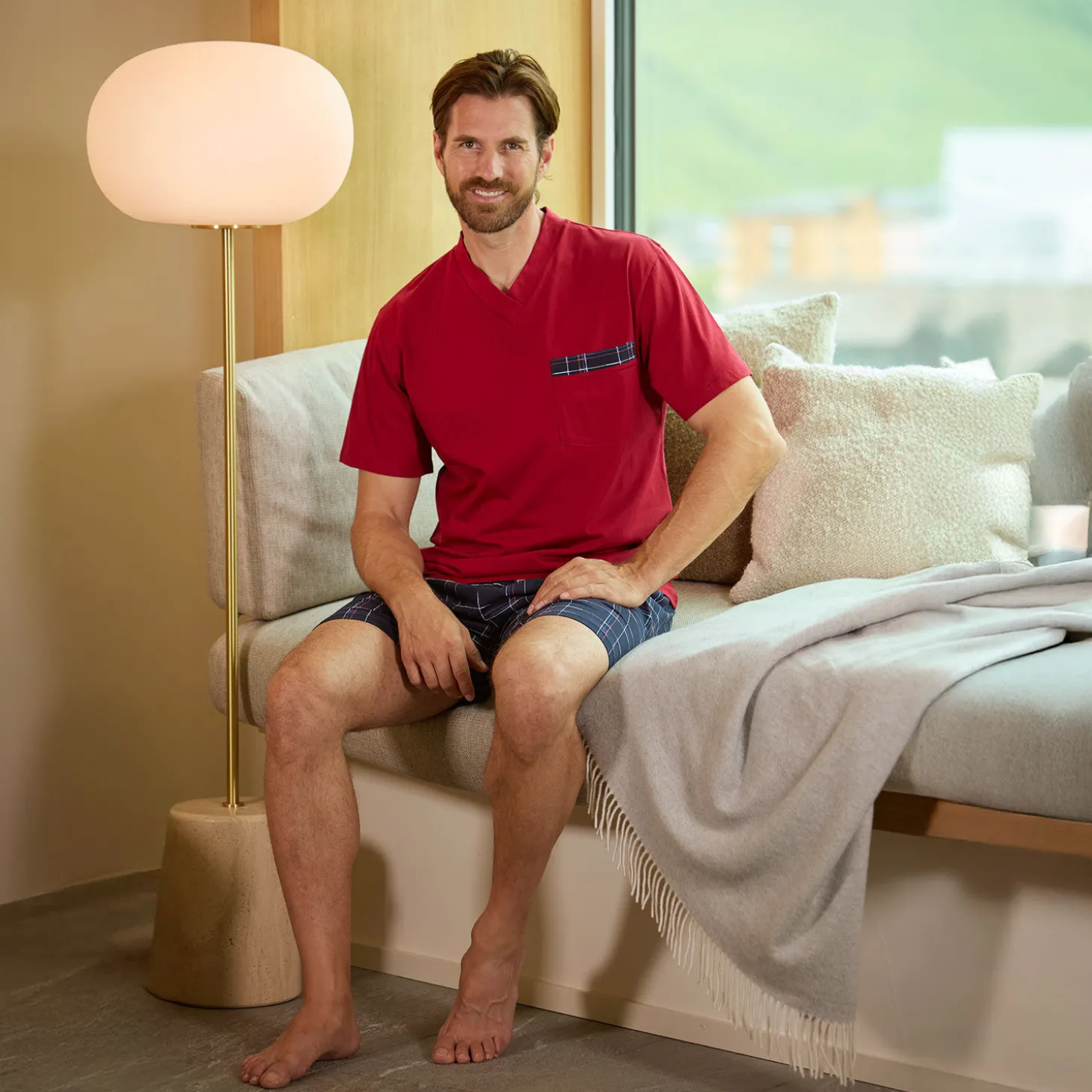 Herren Kurzarmpyjama aus Baumwolle