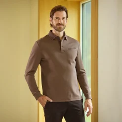 Herren Langarm-Poloshirt mit Brusttasche