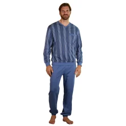 Herren Langarmpyjama Baumwolle blau