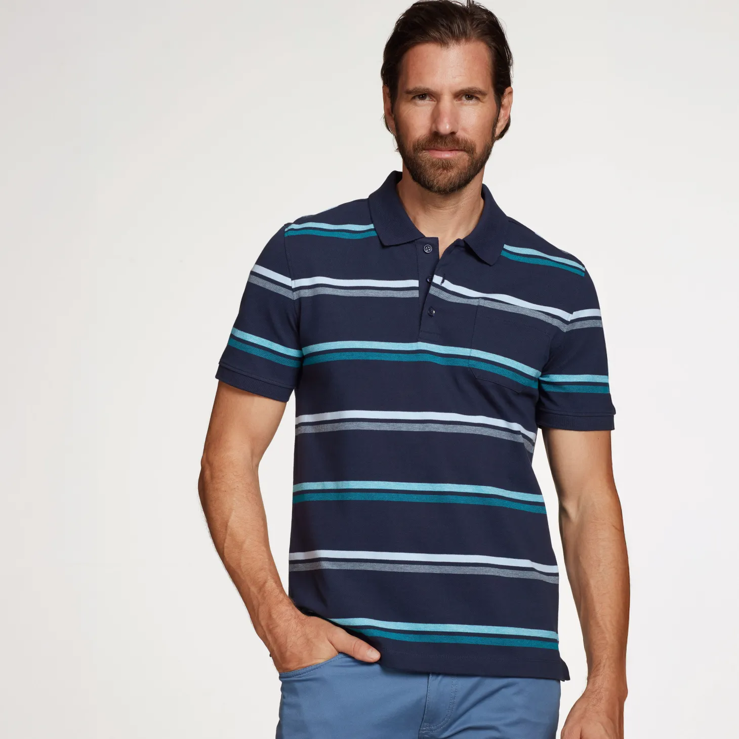 Herren Polo Piqué Shirt gestreift