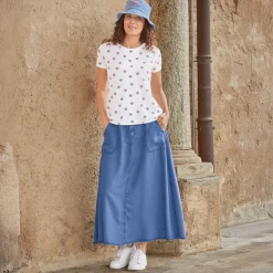 Jeans Fischerhut mit gestickter Schleife