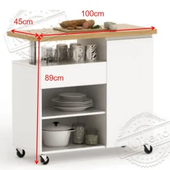 Küchenwagen Rey mit Melamine-Abdeckung in Eichenholzoptik