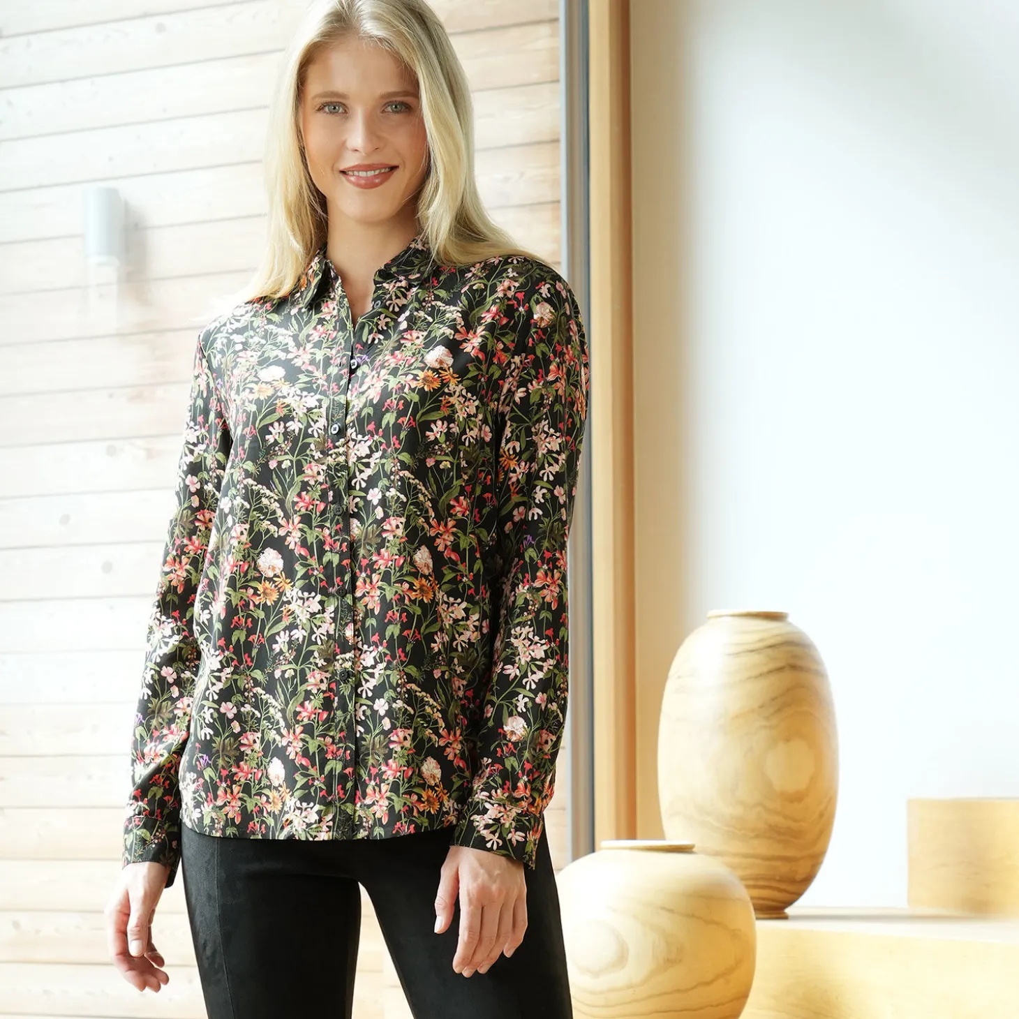 Langarmbluse florales Print mit Hemdkragen