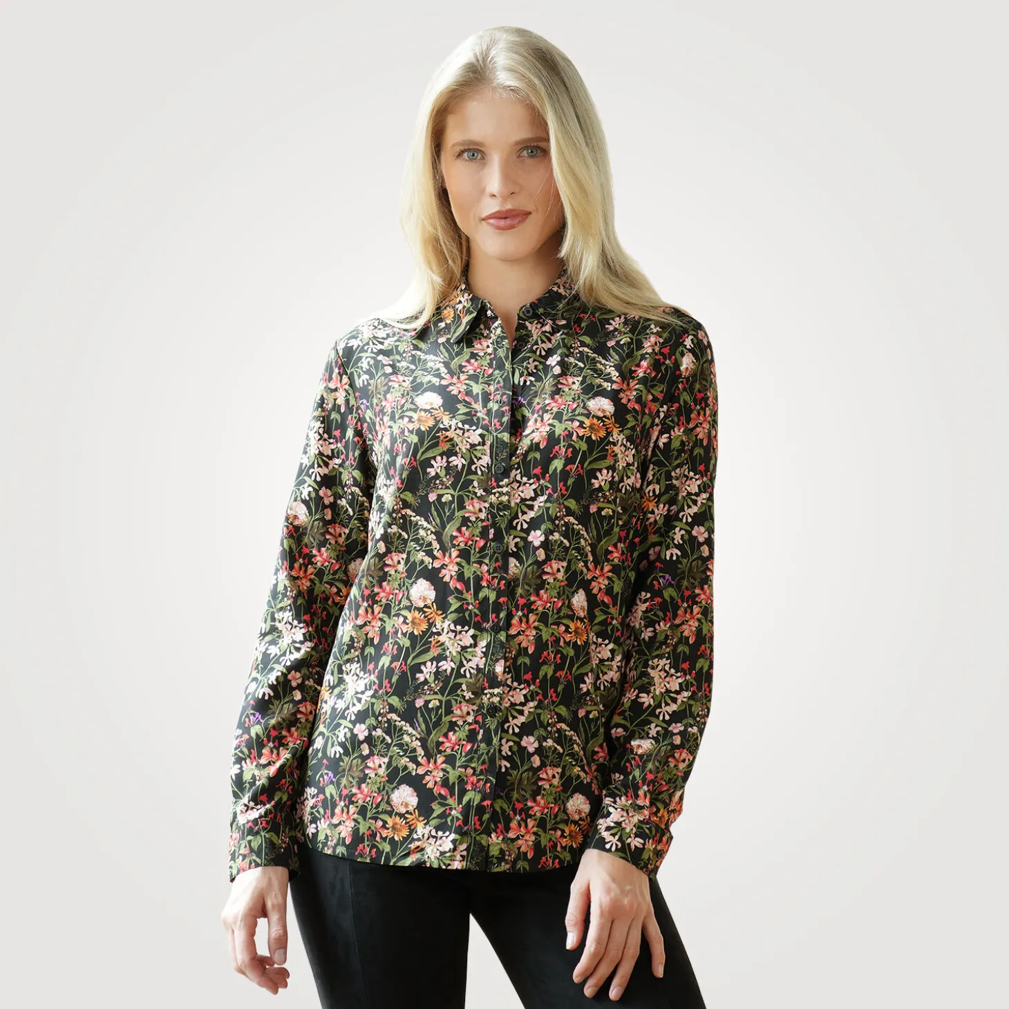 Langarmbluse florales Print mit Hemdkragen