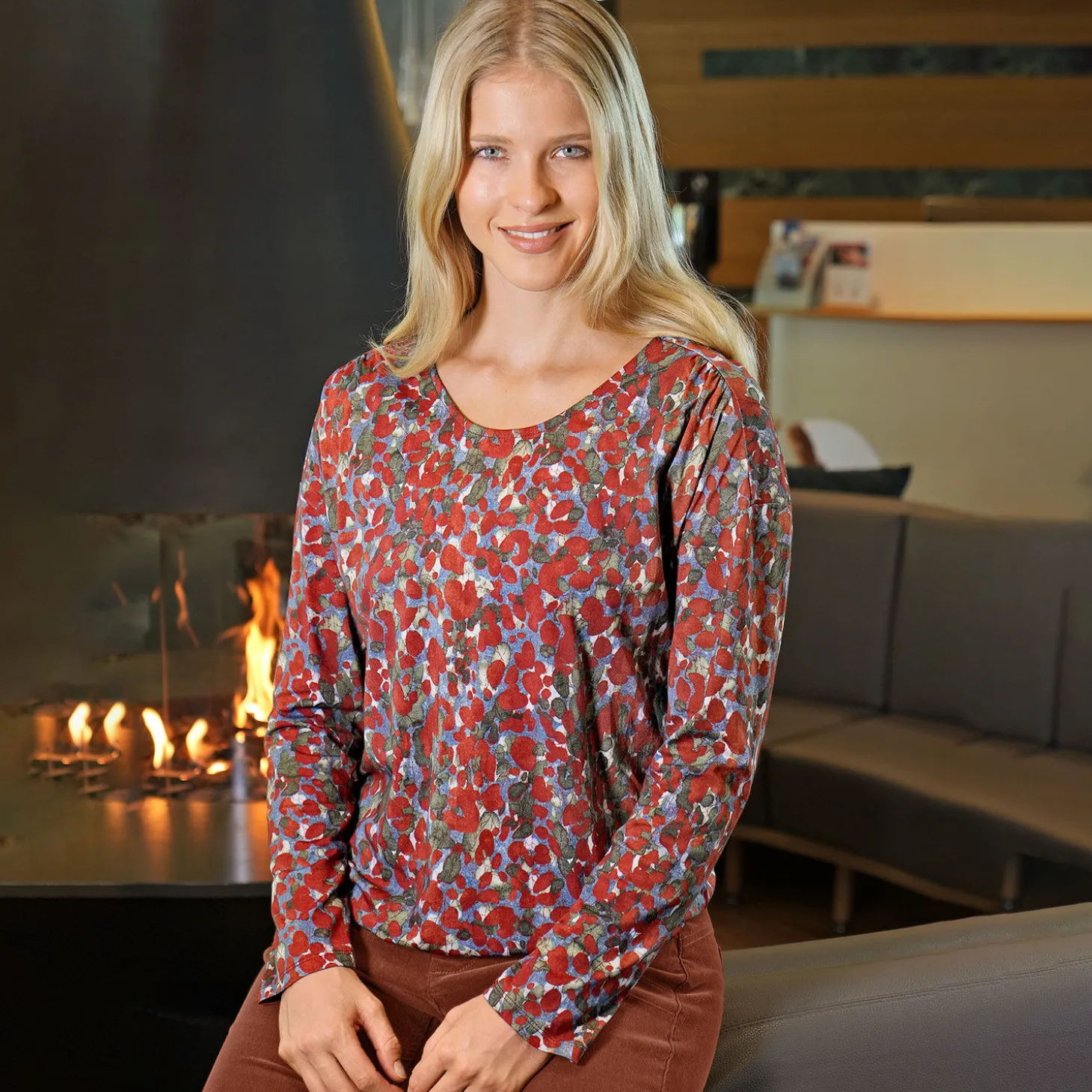 Langarmshirt Damen Allover-Print mit Modal