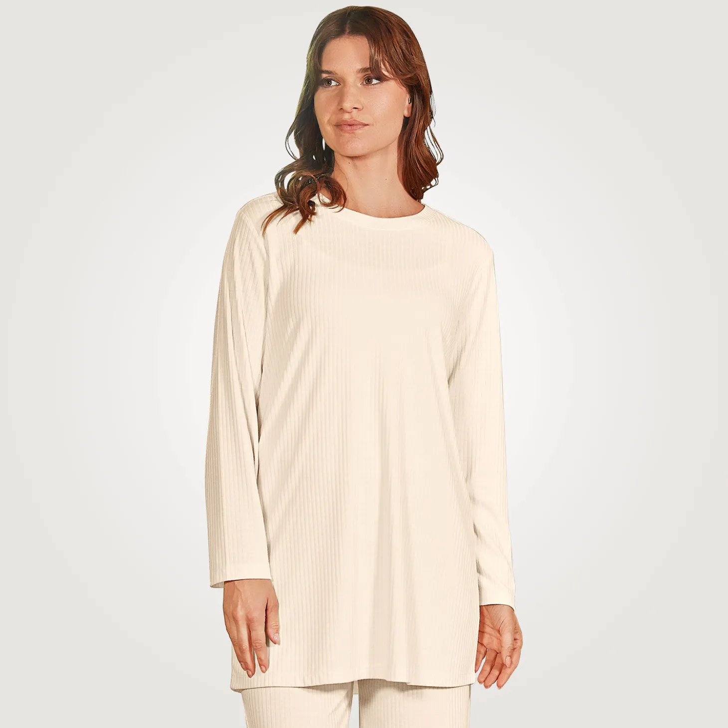 Longshirt mit Rundhalsausschnitt und Rippmuster