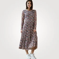 Midi Kleid langarm mit Blümchen Print