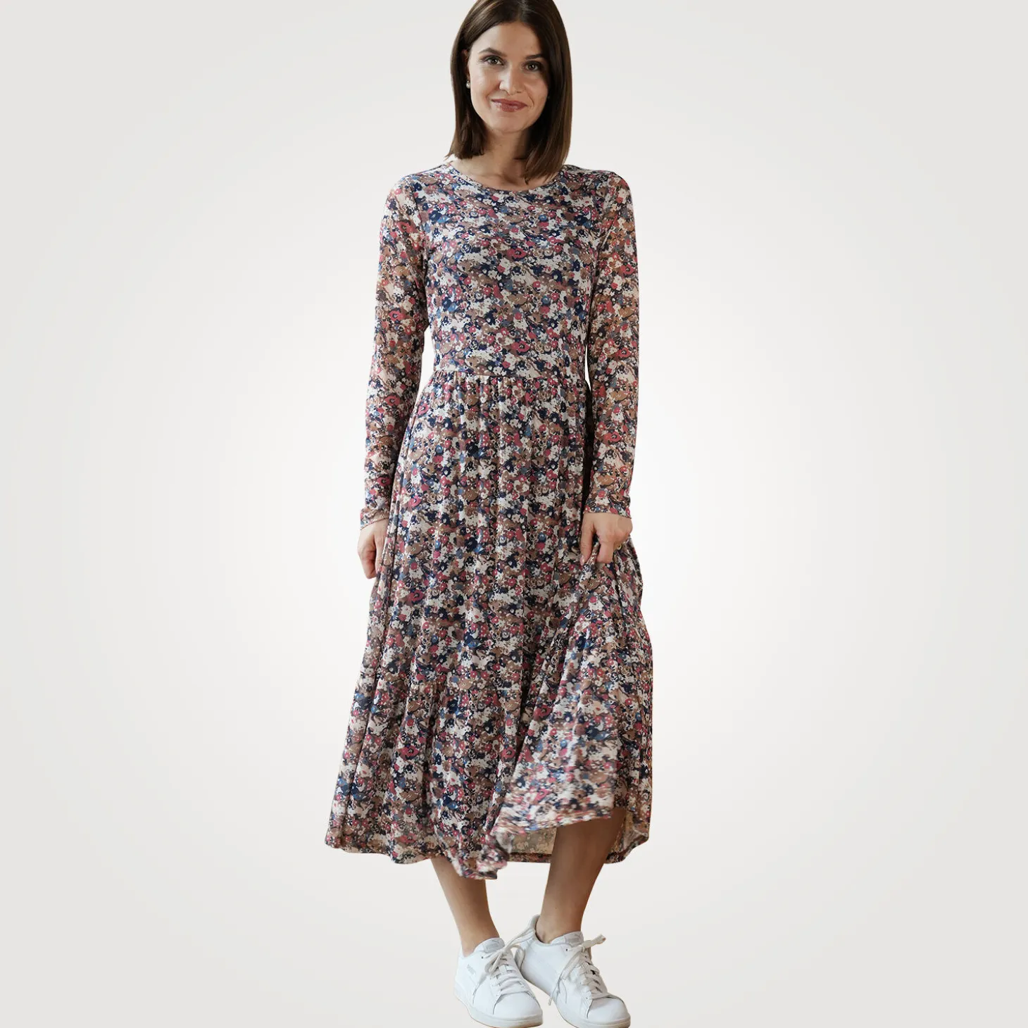 Midi Kleid langarm mit Blümchen Print