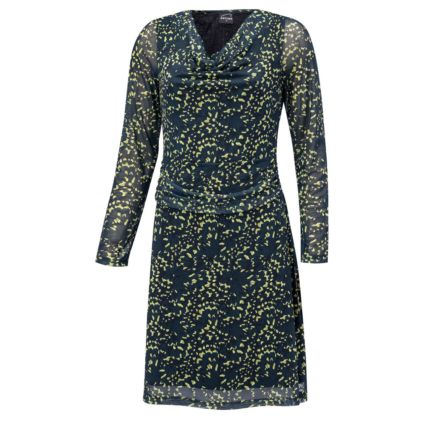 Midi Kleid mit Wasserfallausschnitt und Allover-Print