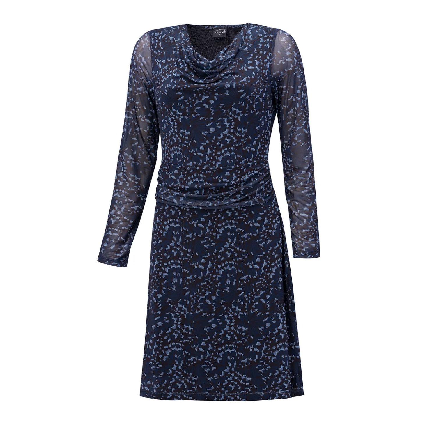 Midi Kleid mit Wasserfallausschnitt und Allover-Print