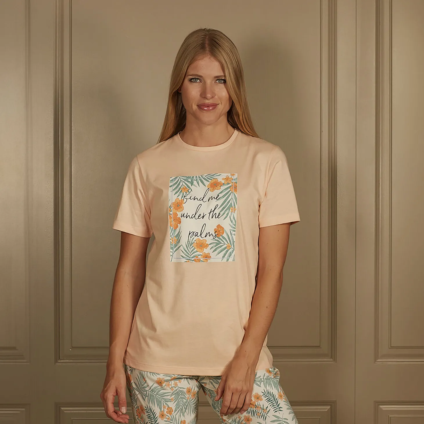 Mix & Match Pyjama Frontprint T-Shirt kurzarm