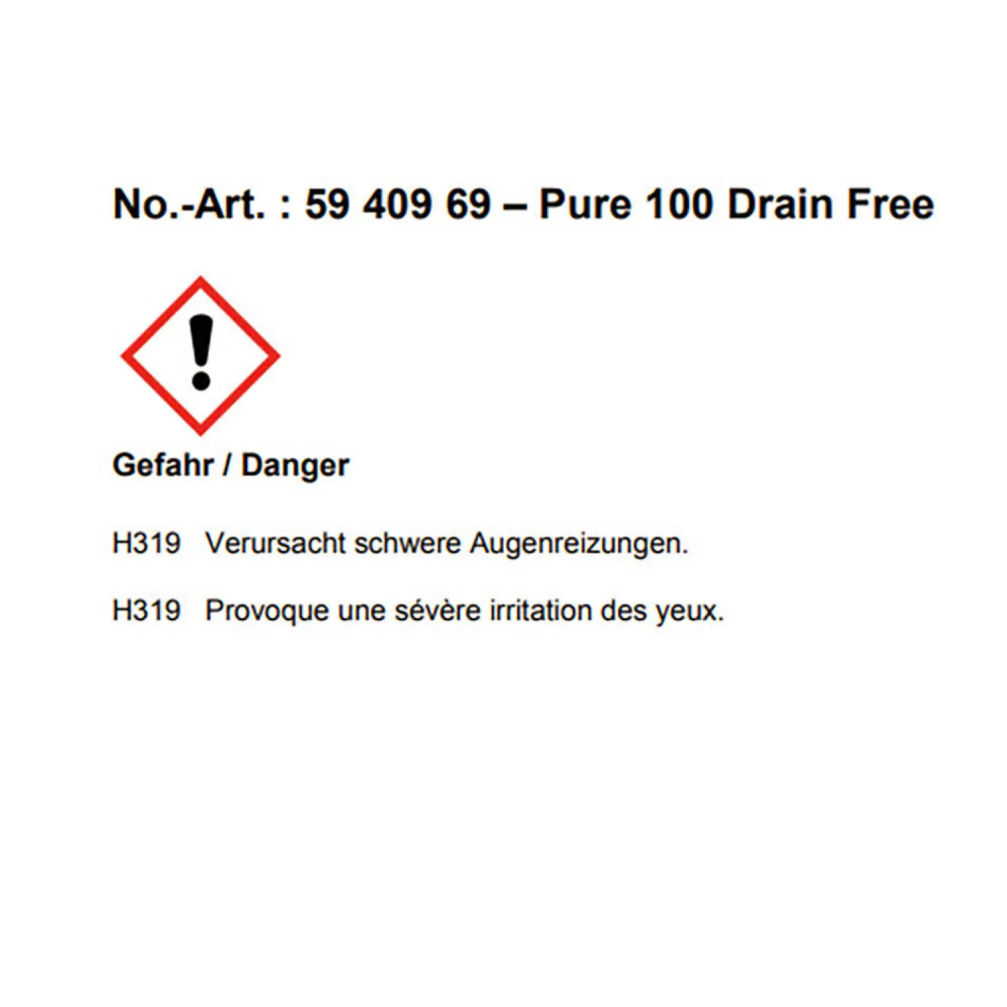 Pure 100 Drain Free, Abflussreiniger