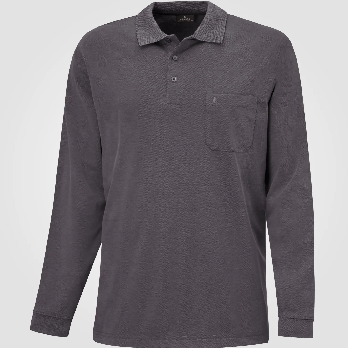 Ragman Herren-Poloshirt langarm uni