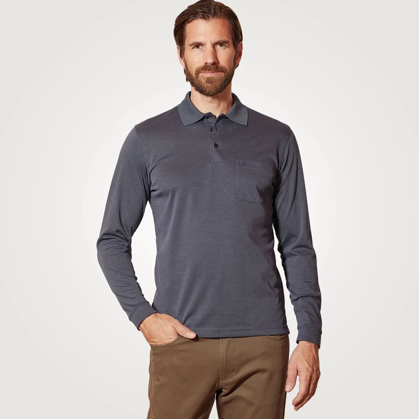 Ragman Herren-Poloshirt langarm uni