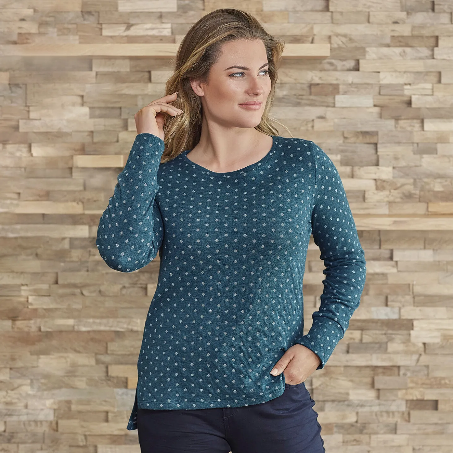 Rundhals-Sweatshirt im Micro-Tupfen-Dessin