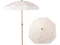 Sonnenschirm Mandala weiss mit Aufdruck und Fransen