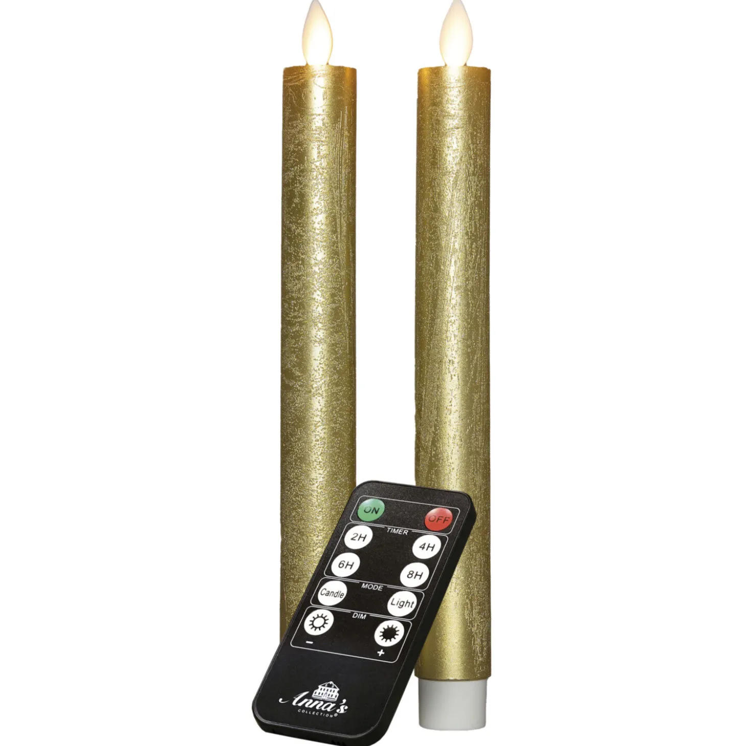 Stabkerze 2er–Set – Akkubetrieben, Echtwachs, Gold