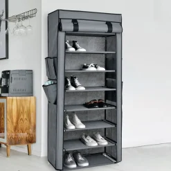 Stoffschrank grau uni mit 8 Tablaren