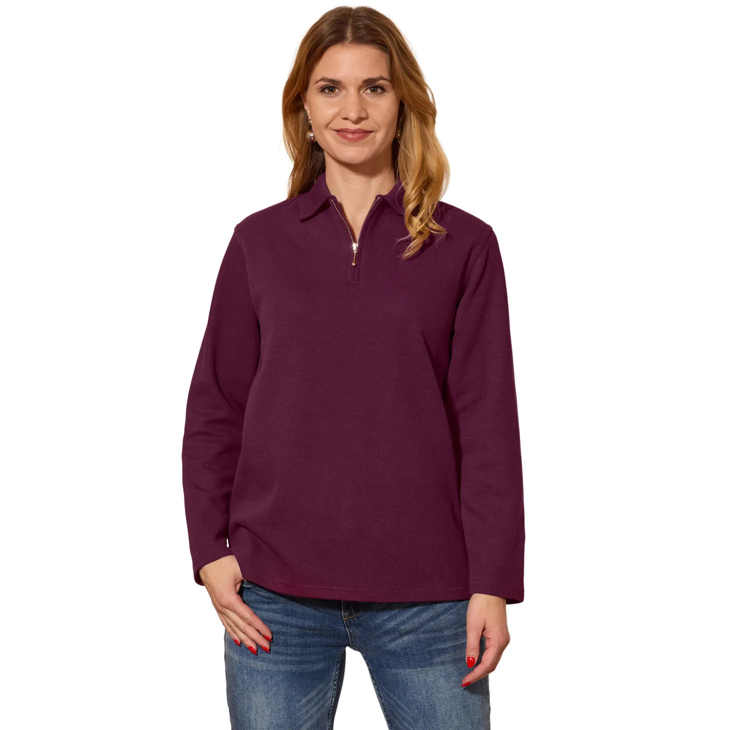 Sweat-Shirt mit feiner Ripp-Optik