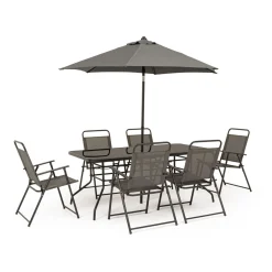 Tisch mit 6 Stühlen und Sonnenschirm