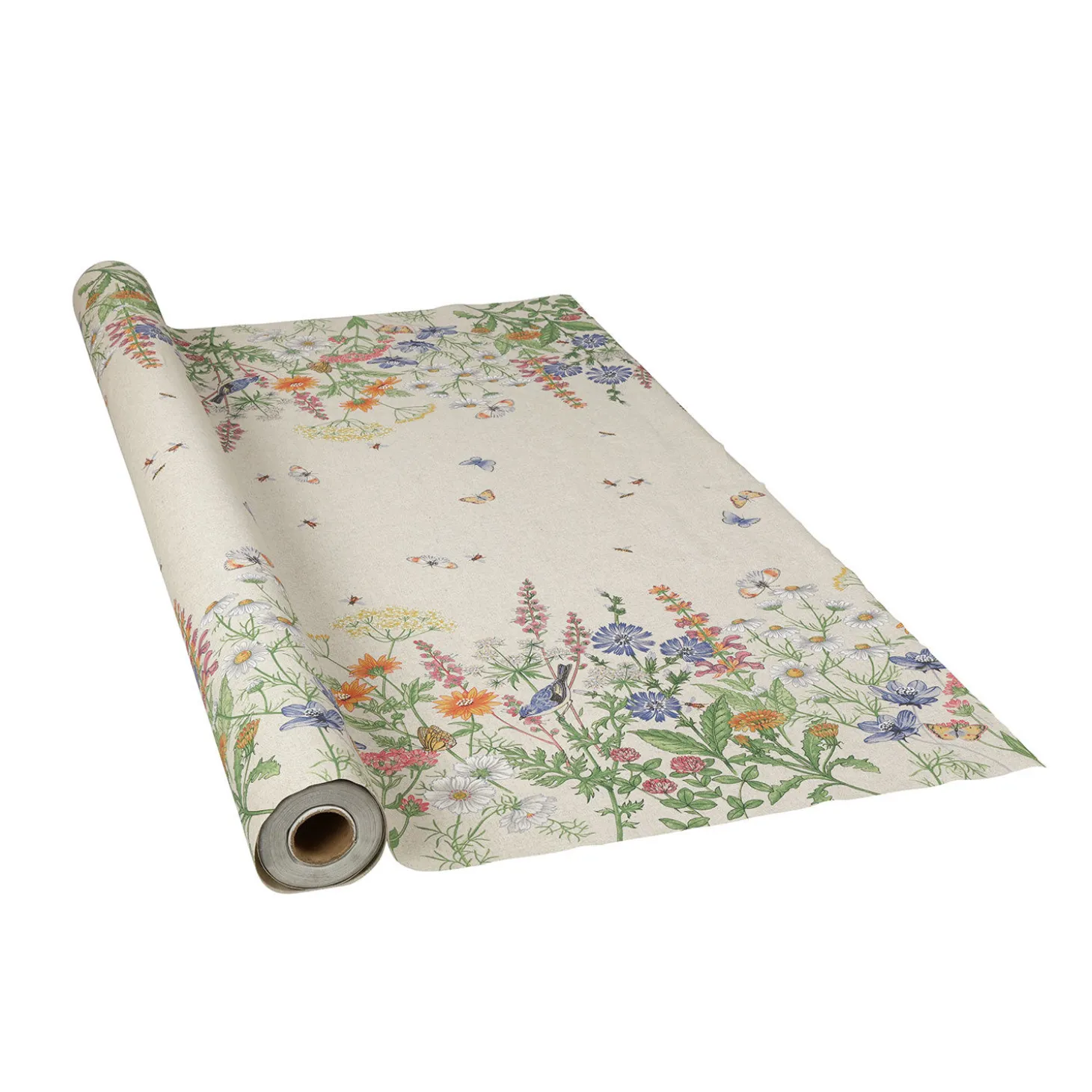 Tischdecke mit Frühlingswiese und Schmetterlingen