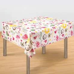 Tischdecke mit sommerlichen Motiven in bunten Farben