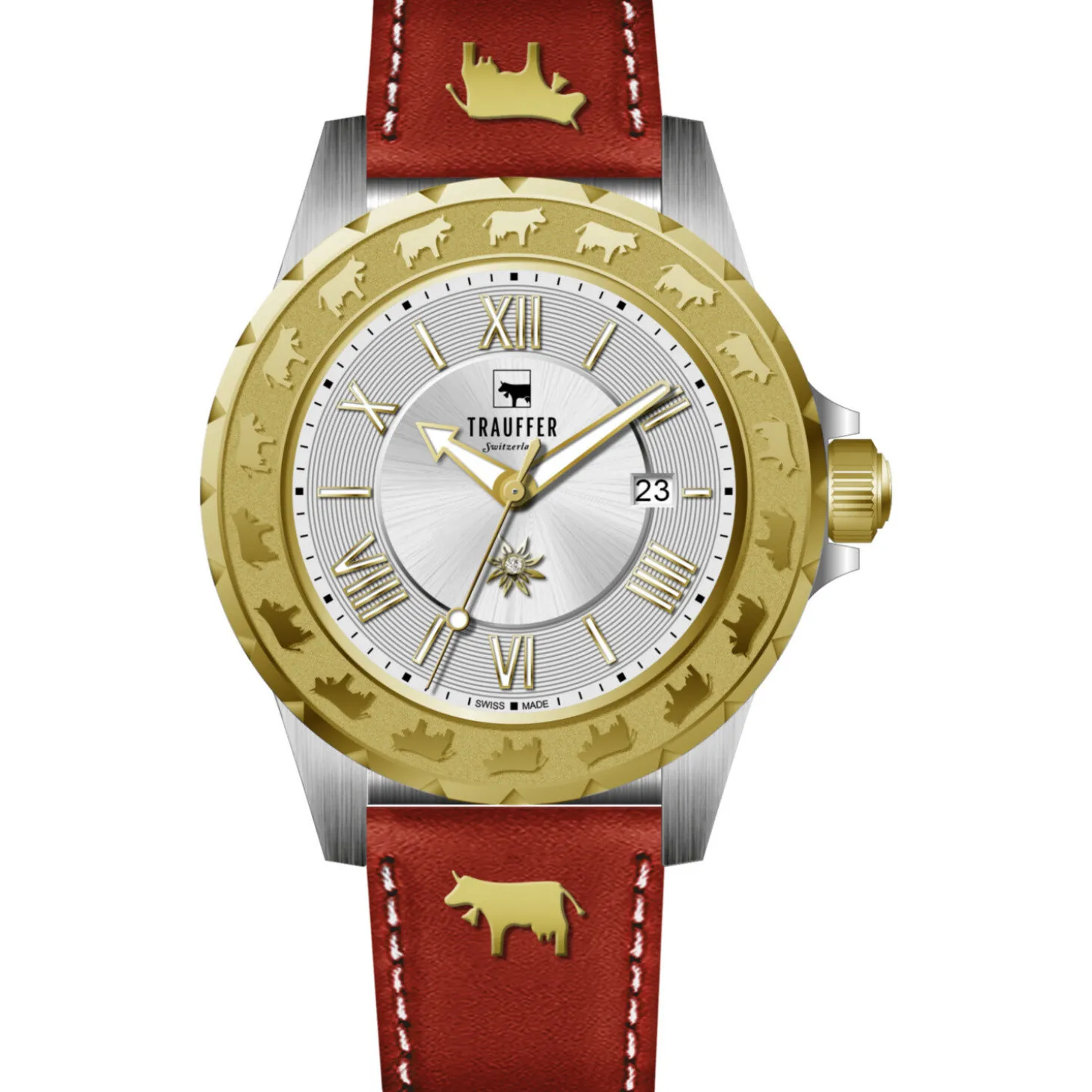 Trauffer Damen Uhr mit PU-Lederband in Rot