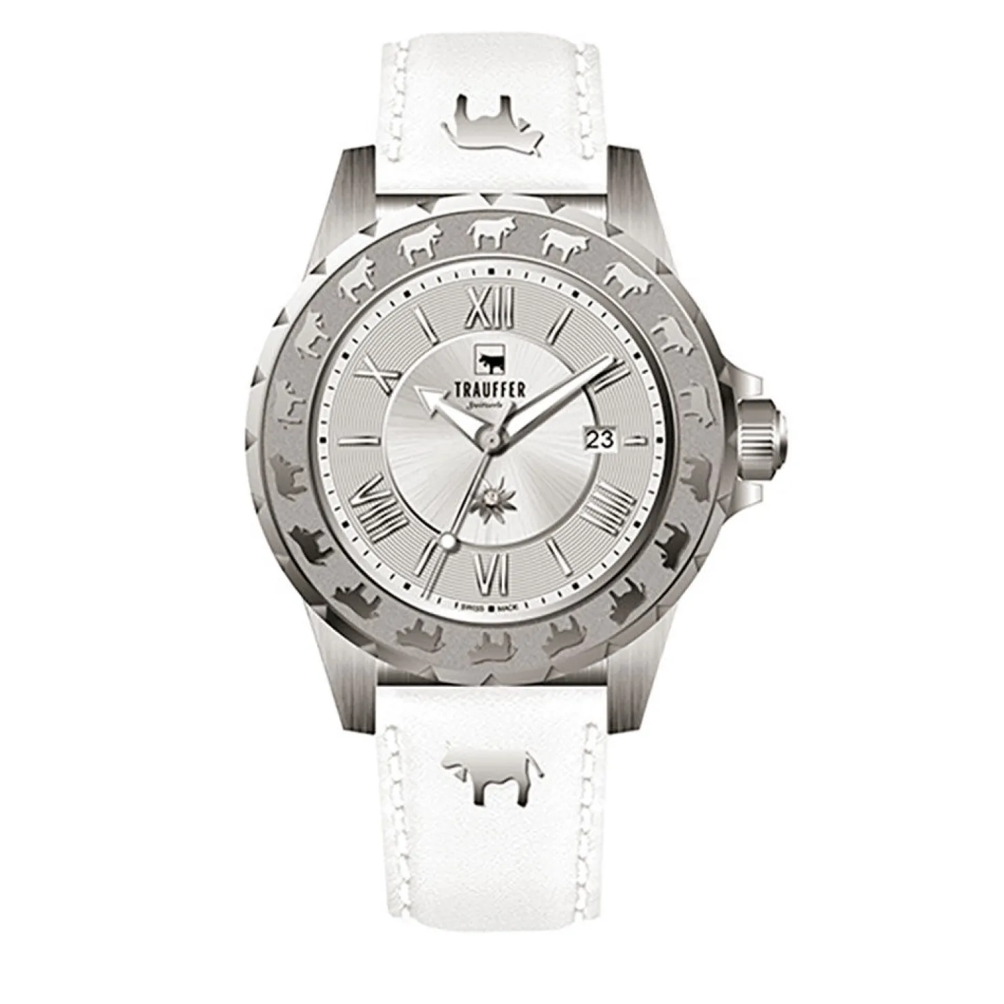 Trauffer Damenuhr mit PU-Lederband Weiss/Silber