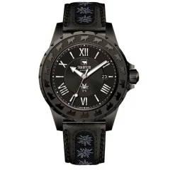 Trauffer Herrenuhr mit Pu-Lederband und Edelweiss Schwarz