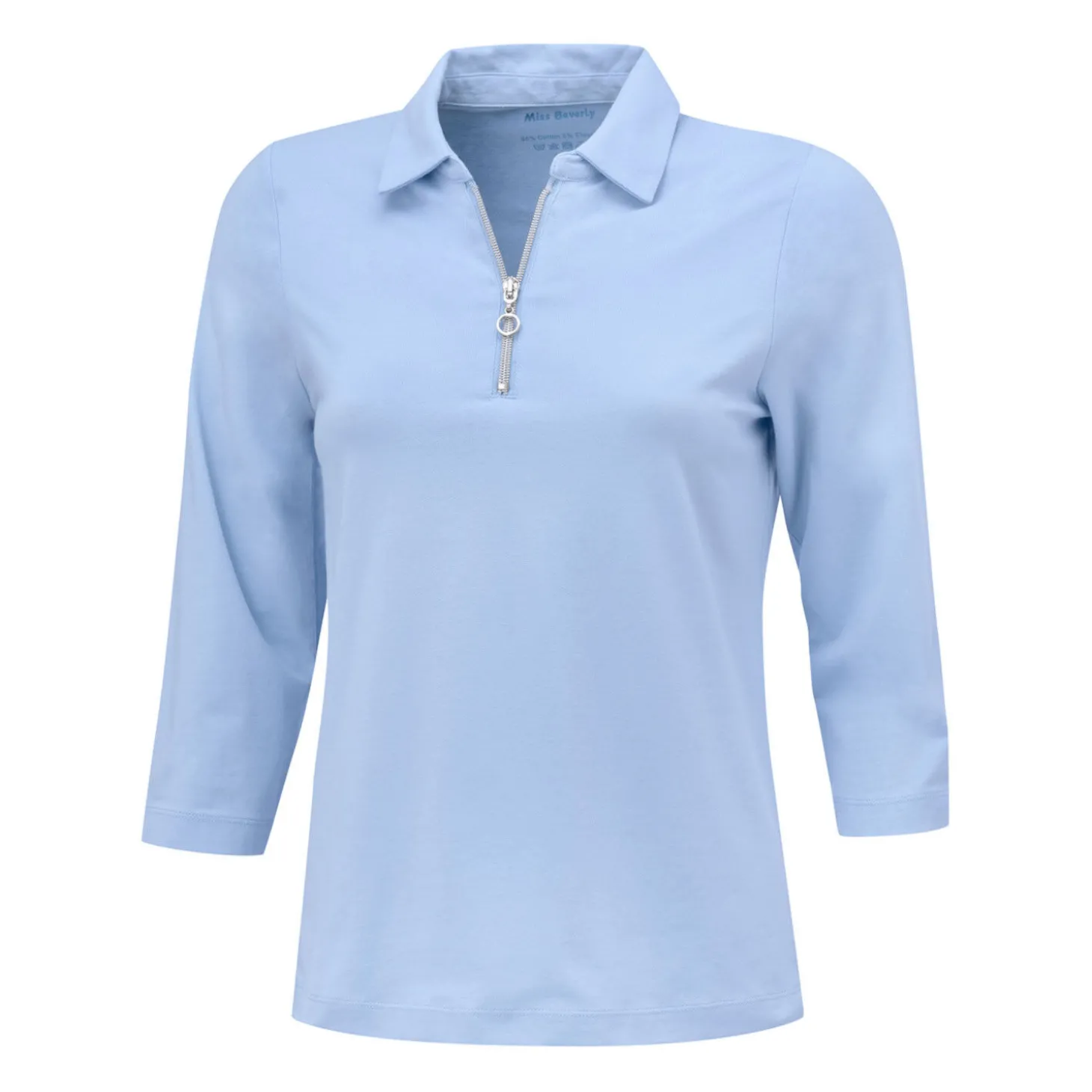 Uni Poloshirt mit Reissverschluss und 3/4 Ärmeln