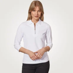 Uni Poloshirt mit Reissverschluss und 3/4 Ärmeln