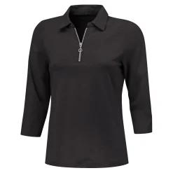 Uni Poloshirt mit Reissverschluss und 3/4 Ärmeln