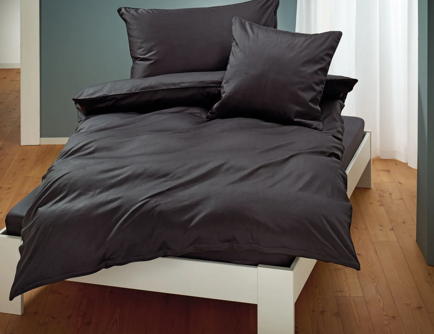 Uni Satin Bettwäsche mit Biese