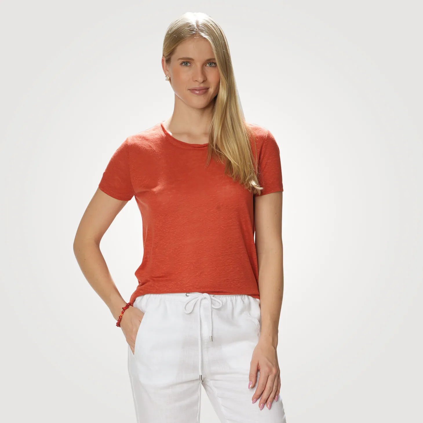 Unifarbenes Leinen T-Shirt